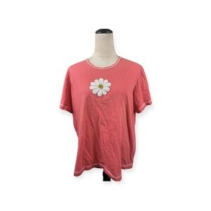 Quacker Factory salmon Pink Top with beaded flower size XL